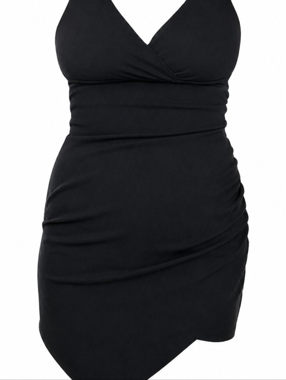 Jump Apparel Black Plunge V-Neck Ruched Bodycon Dress Slit Size M Made in USA